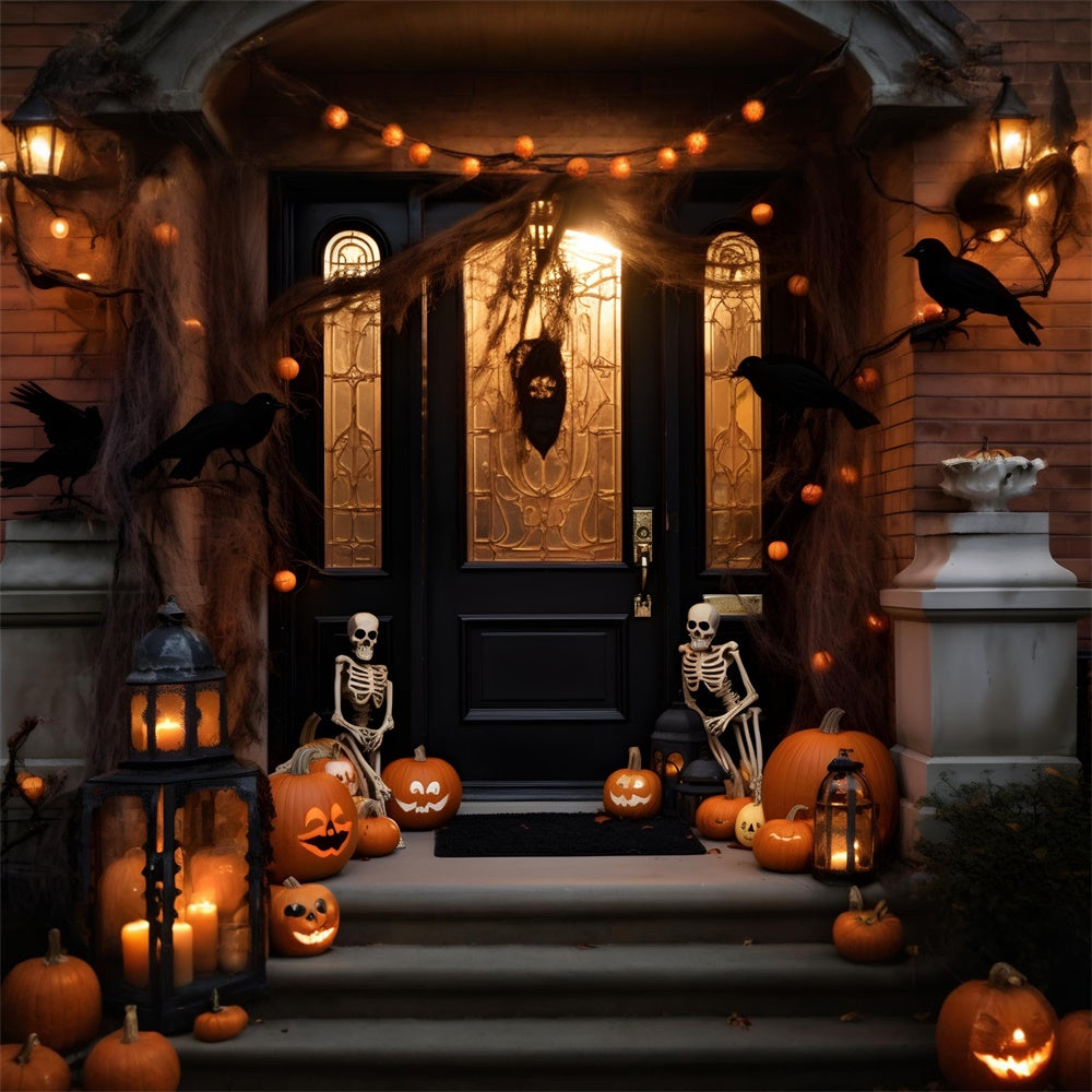 Halloween Night Decorated Yard Front Door Backdrop RR7-428