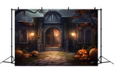 Spooky Halloween Mansion Pumpkins Backdrop RR7-429