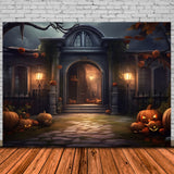 Spooky Halloween Mansion Pumpkins Backdrop RR7-429