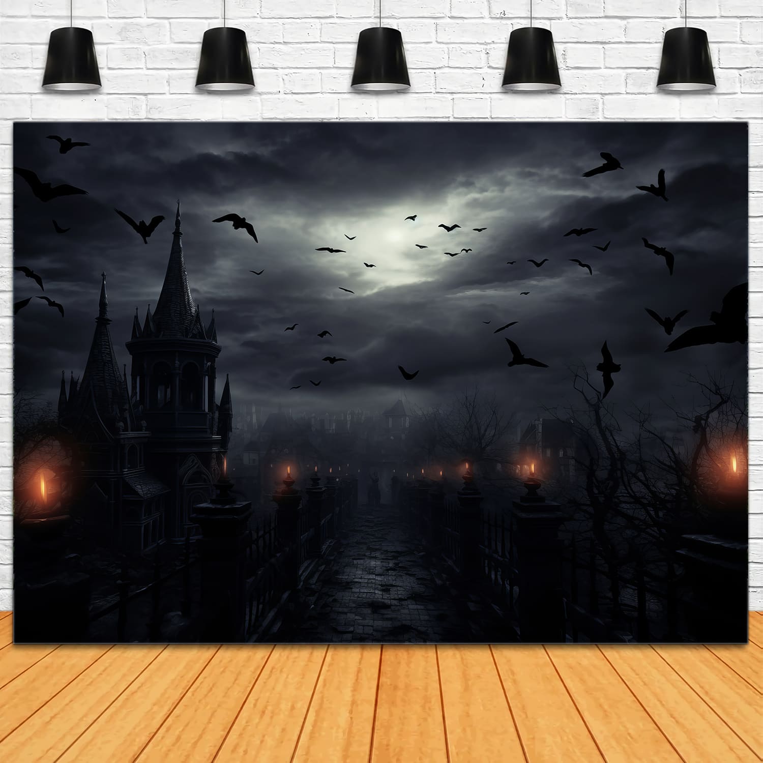 Halloween Horror Night House Bats Backdrop RR7-43