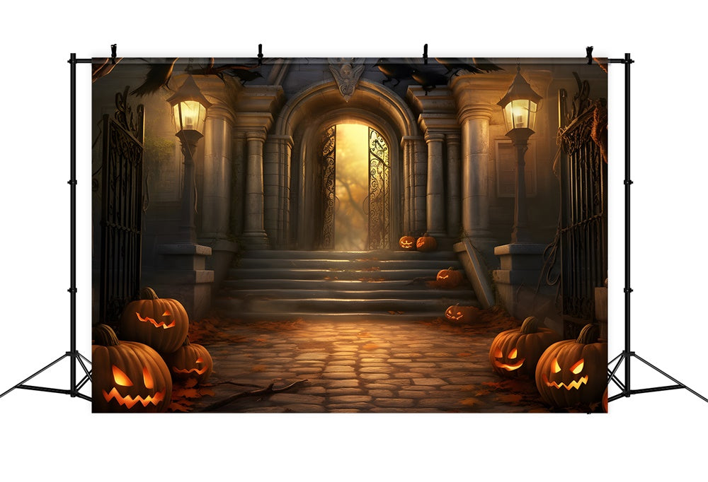 Halloween Scary Witch House Pumpkins Backdrop RR7-430