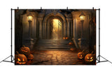 Halloween Scary Witch House Pumpkins Backdrop RR7-430