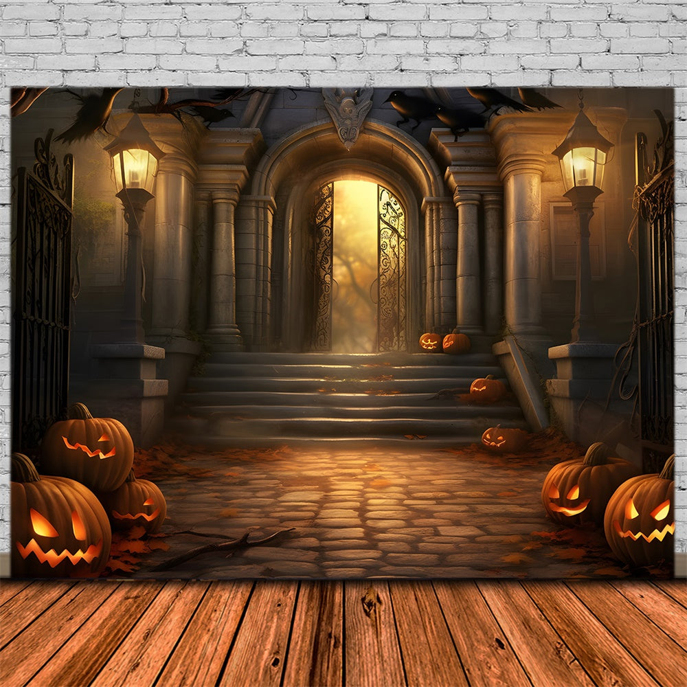 Halloween Scary Witch House Pumpkins Backdrop RR7-430