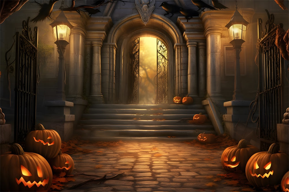 Halloween Scary Witch House Pumpkins Backdrop RR7-430