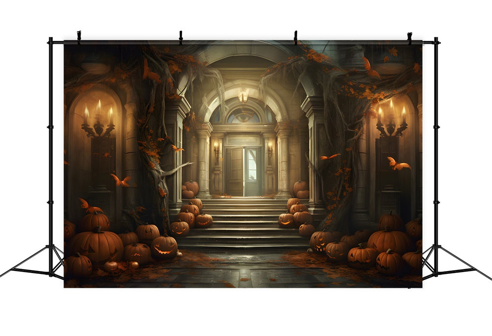 Halloween Haunted House Pumpkin Candle Backdrop RR7-431