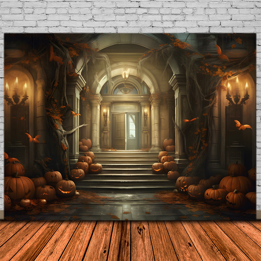 Halloween Haunted House Pumpkin Candle Backdrop RR7-431