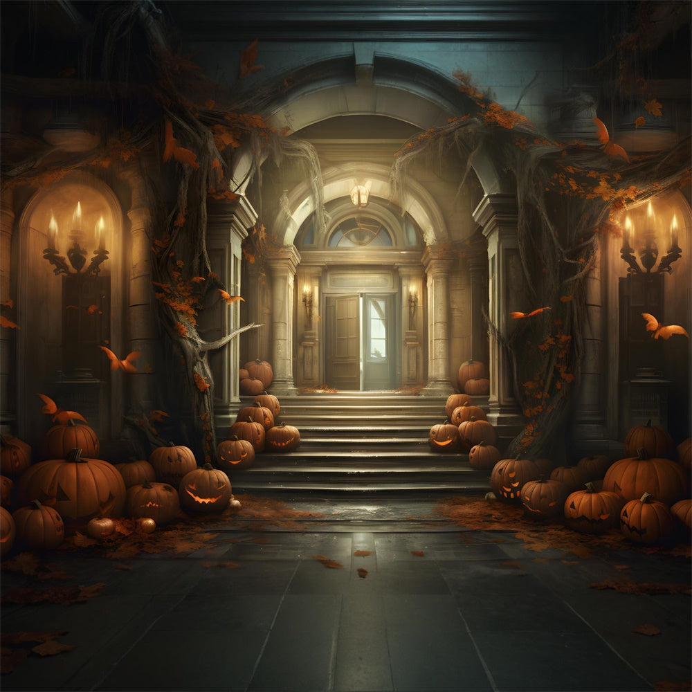 Halloween Haunted House Pumpkin Candle Backdrop RR7-431