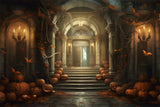 Halloween Haunted House Pumpkin Candle Backdrop RR7-431