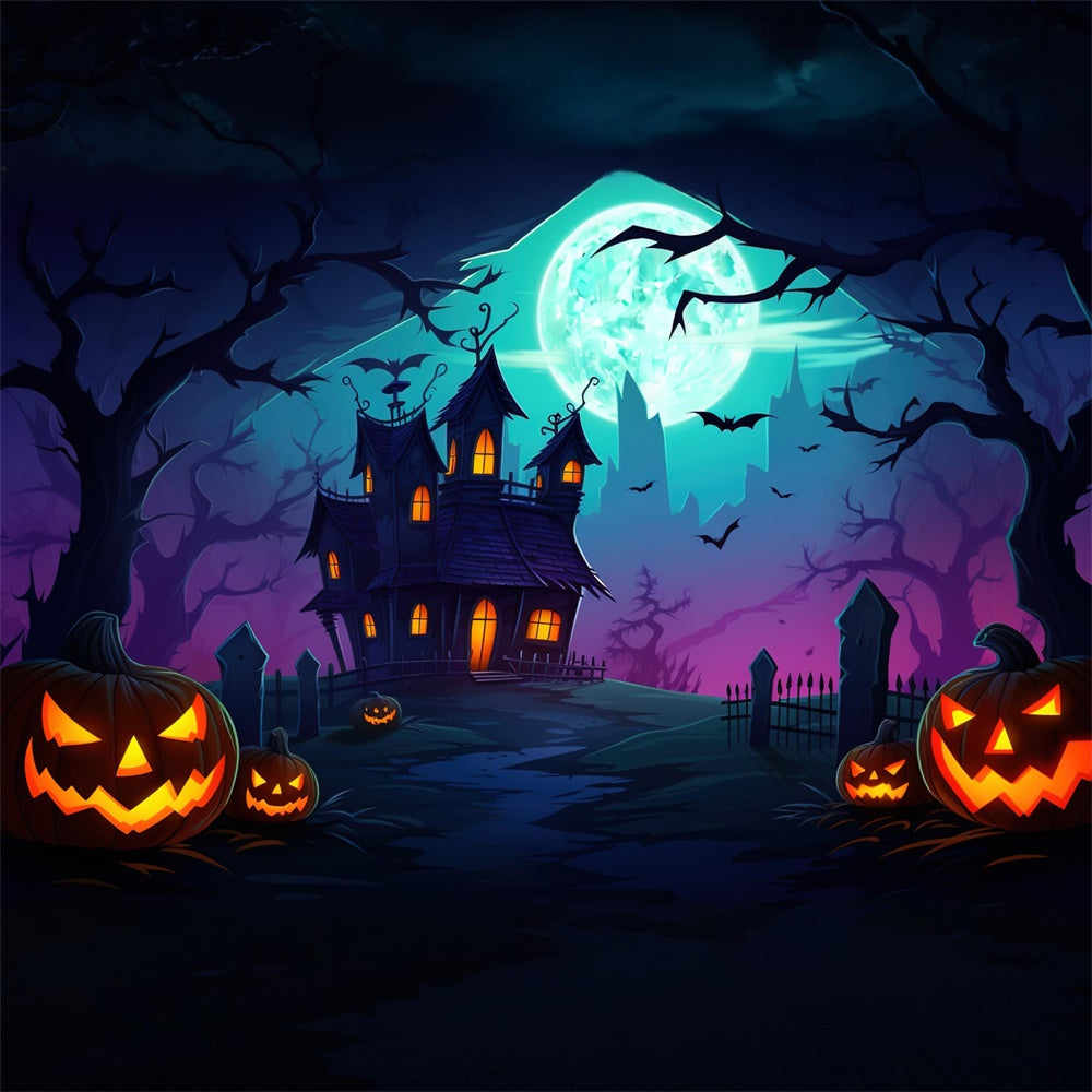 Halloween Moon Night Witch House Tomb Backdrop RR7-432