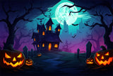 Halloween Moon Night Witch House Tomb Backdrop RR7-432