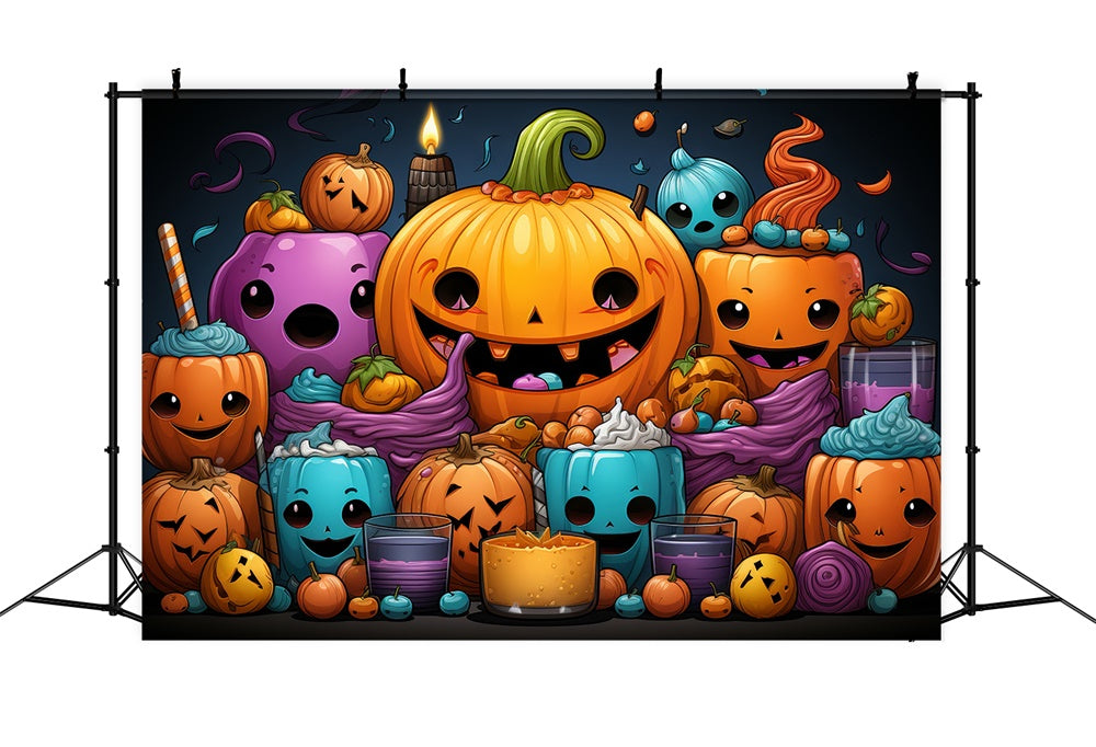 Halloween Colorful Curved Pumpkins Backdrop RR7-434