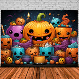 Halloween Colorful Curved Pumpkins Backdrop RR7-434