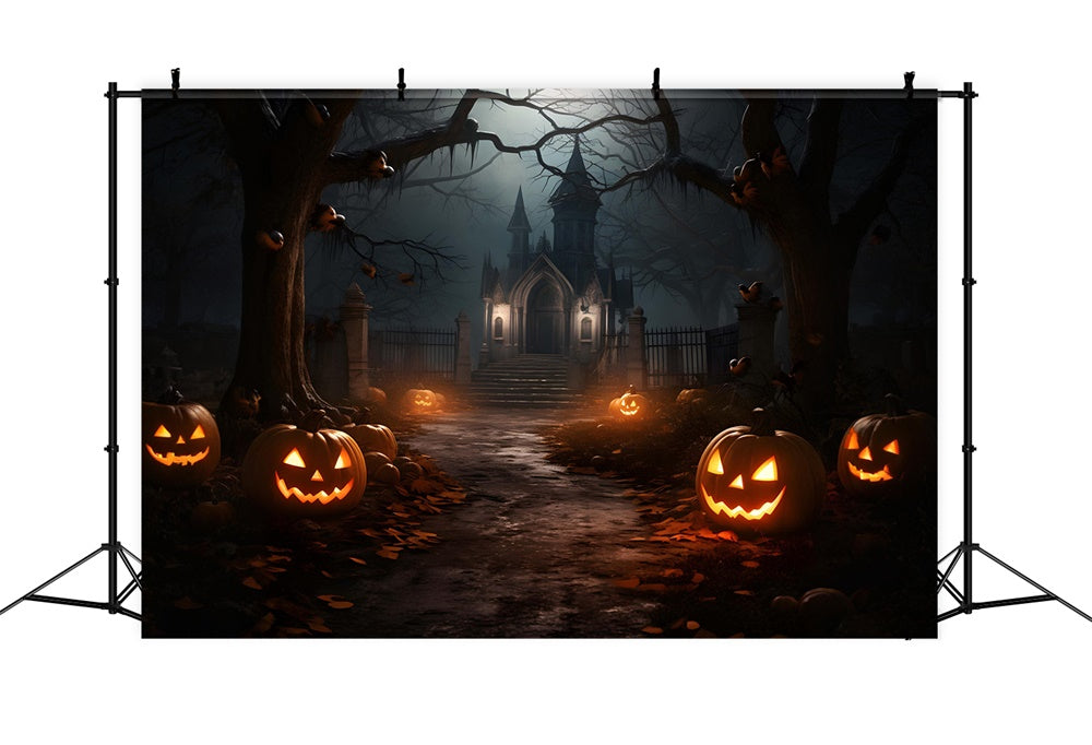 Halloween Forest Night Haunted Castle Backdrop RR7-435