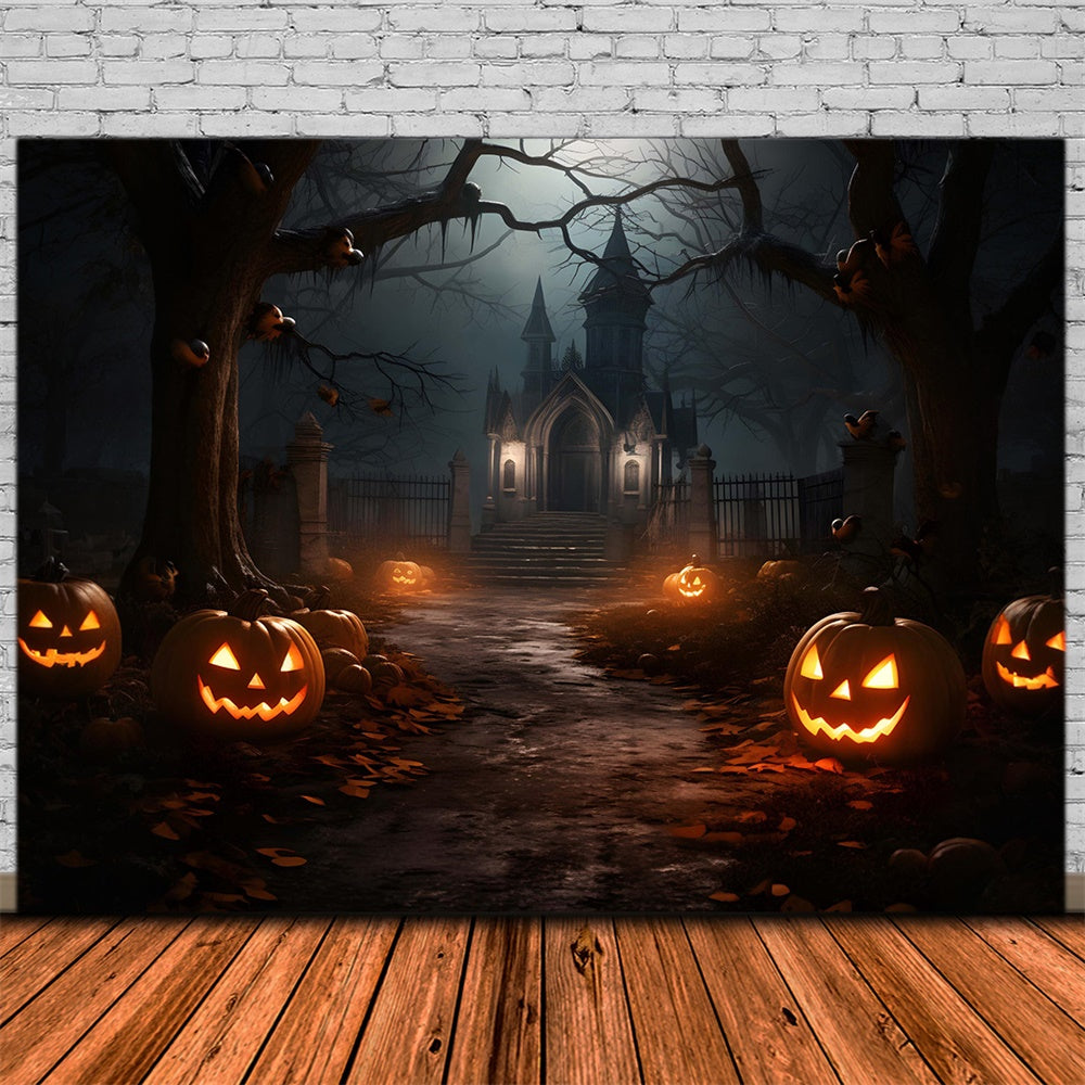 Halloween Forest Night Haunted Castle Backdrop RR7-435