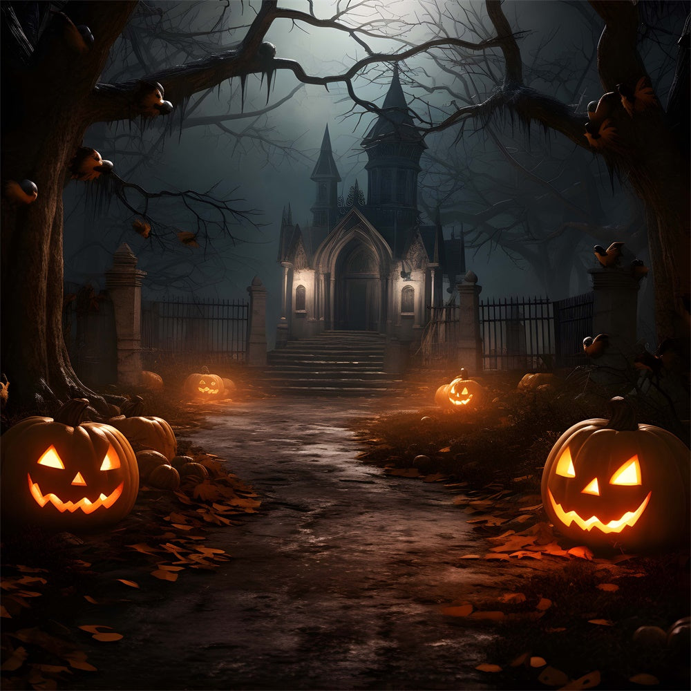 Halloween Forest Night Haunted Castle Backdrop RR7-435