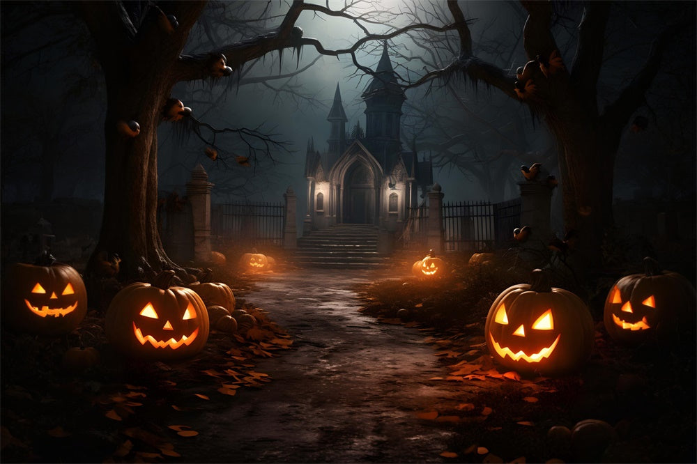 Halloween Forest Night Haunted Castle Backdrop RR7-435