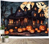 Witch House Bats Pumpkin Halloween Backdrop RR7-436