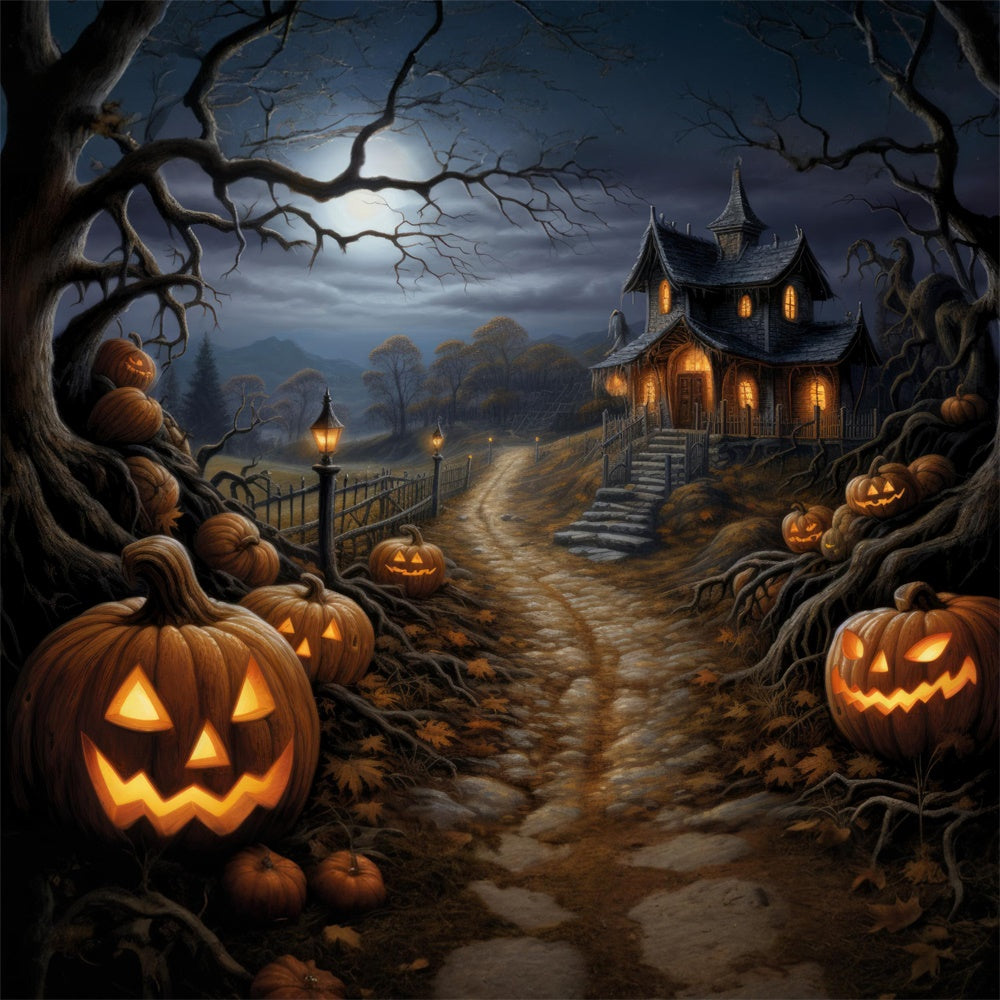 Halloween Horror Forest Cabin Pumpkin Backdrop RR7-439