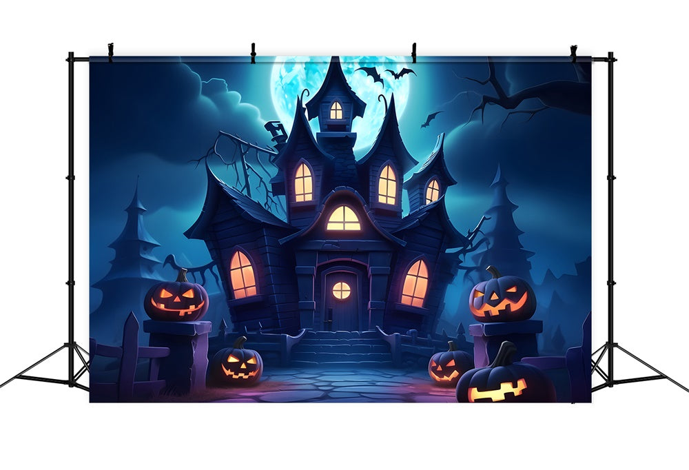 Halloween Night Haunted House Moon Backdrop RR7-440