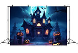 Halloween Night Haunted House Moon Backdrop RR7-440