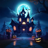 Halloween Night Haunted House Moon Backdrop RR7-440