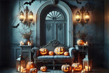 Halloween Retro Blue Wall Pumpkin Backdrop RR7-442