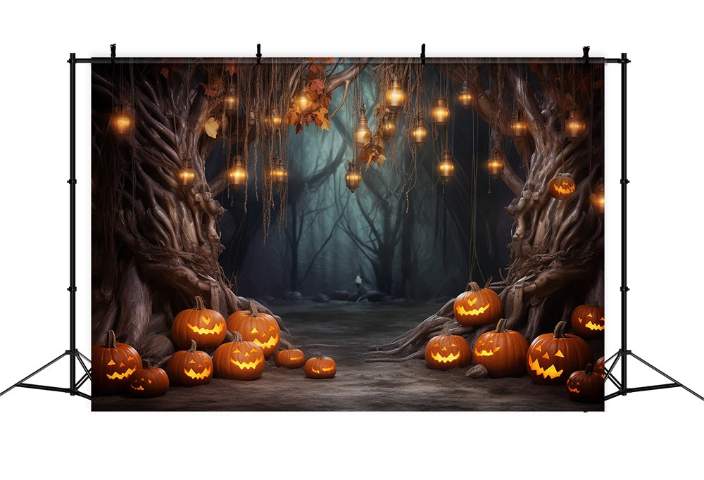 Halloween Forest String Lights Pumpkin Backdrop RR7-443