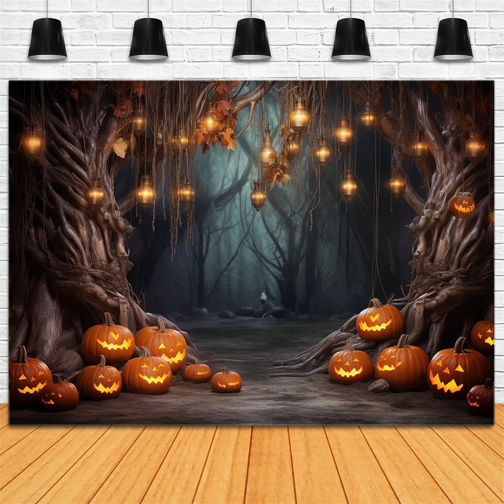 Halloween Forest String Lights Pumpkin Backdrop RR7-443