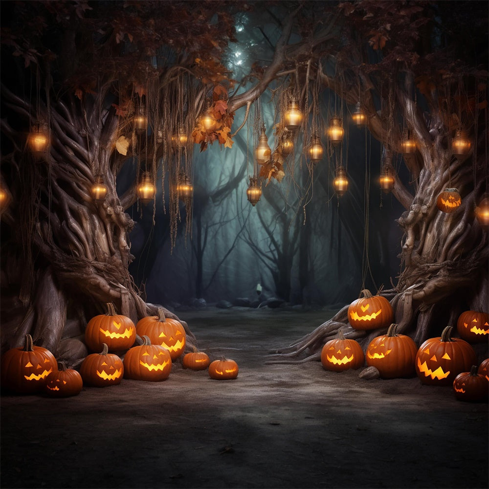 Halloween Forest String Lights Pumpkin Backdrop RR7-443