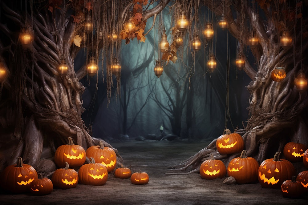 Halloween Forest String Lights Pumpkin Backdrop RR7-443