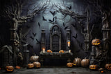 Halloween Scary Dark Room Pumpkin Bats Backdrop RR7-444