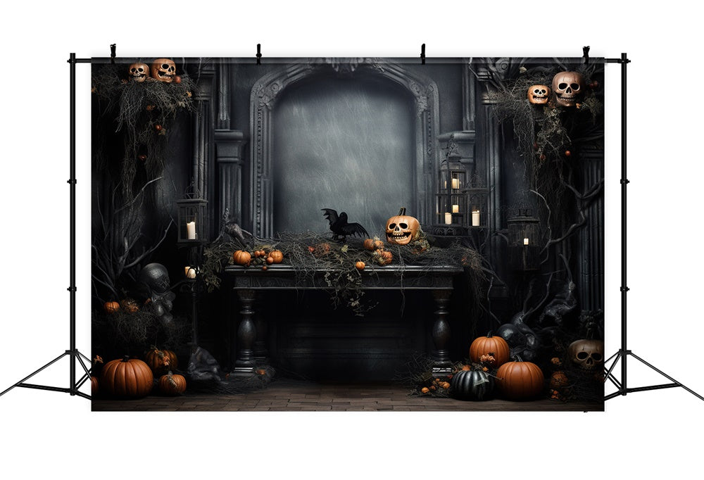 Halloween Pumpkin Skeleton Retro Wall Backdrop RR7-445