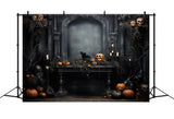 Halloween Pumpkin Skeleton Retro Wall Backdrop RR7-445