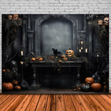 Halloween Pumpkin Skeleton Retro Wall Backdrop RR7-445