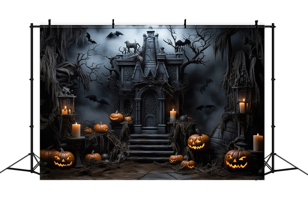 Haunted Castle Pumpkin Candle Halloween Backdrop RR7-446