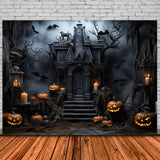 Haunted Castle Pumpkin Candle Halloween Backdrop RR7-446