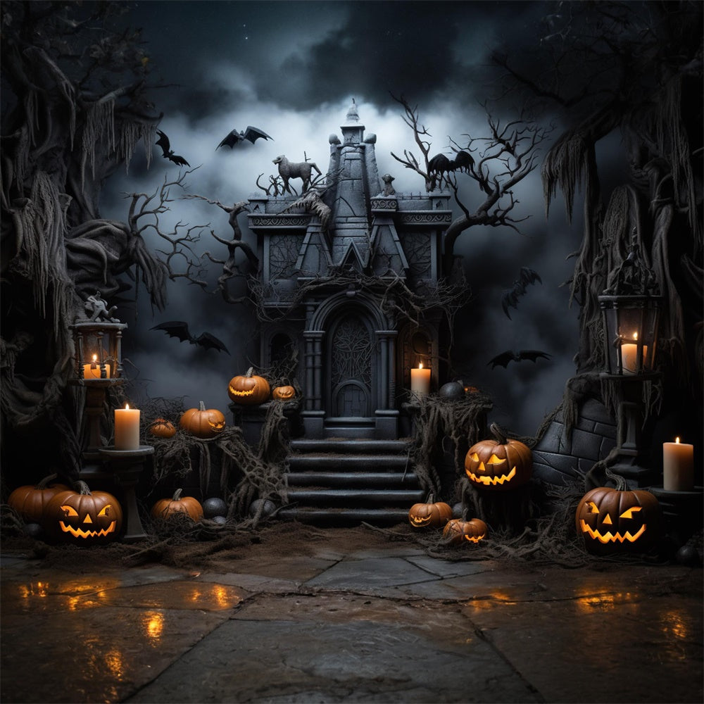 Haunted Castle Pumpkin Candle Halloween Backdrop RR7-446