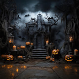 Haunted Castle Pumpkin Candle Halloween Backdrop RR7-446