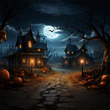 Halloween Moon Night Houses Pumpkin Backdrop RR7-447