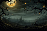 Halloween Moonlit Graveyard Glowing Trees Backdrop RR7-448