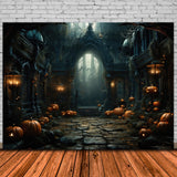 Old Castle Pumpkin Lanterns Halloween Backdrop RR7-451