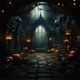 Old Castle Pumpkin Lanterns Halloween Backdrop RR7-451