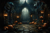 Old Castle Pumpkin Lanterns Halloween Backdrop RR7-451