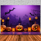 Halloween Pumpkin Bats Photography Backdrop RR7-453