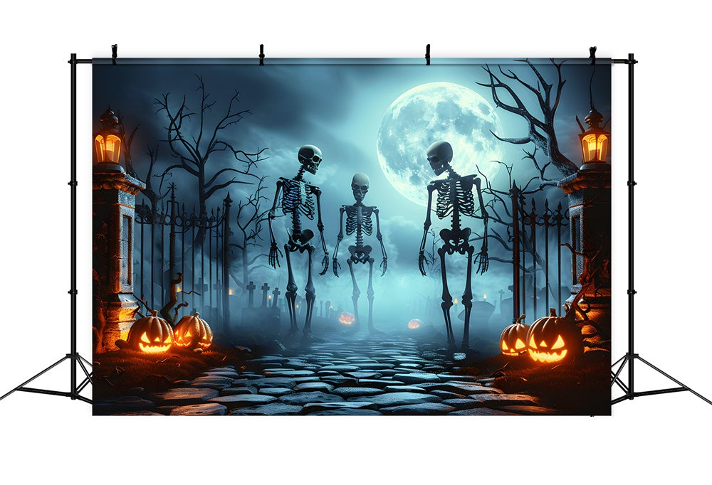 Halloween Spooky Cemetery Gate Skeleton Backdrop RR7-454