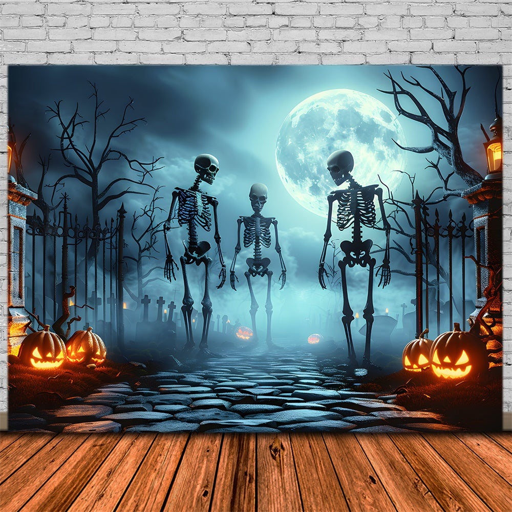 Halloween Spooky Cemetery Gate Skeleton Backdrop RR7-454