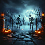 Halloween Spooky Cemetery Gate Skeleton Backdrop RR7-454