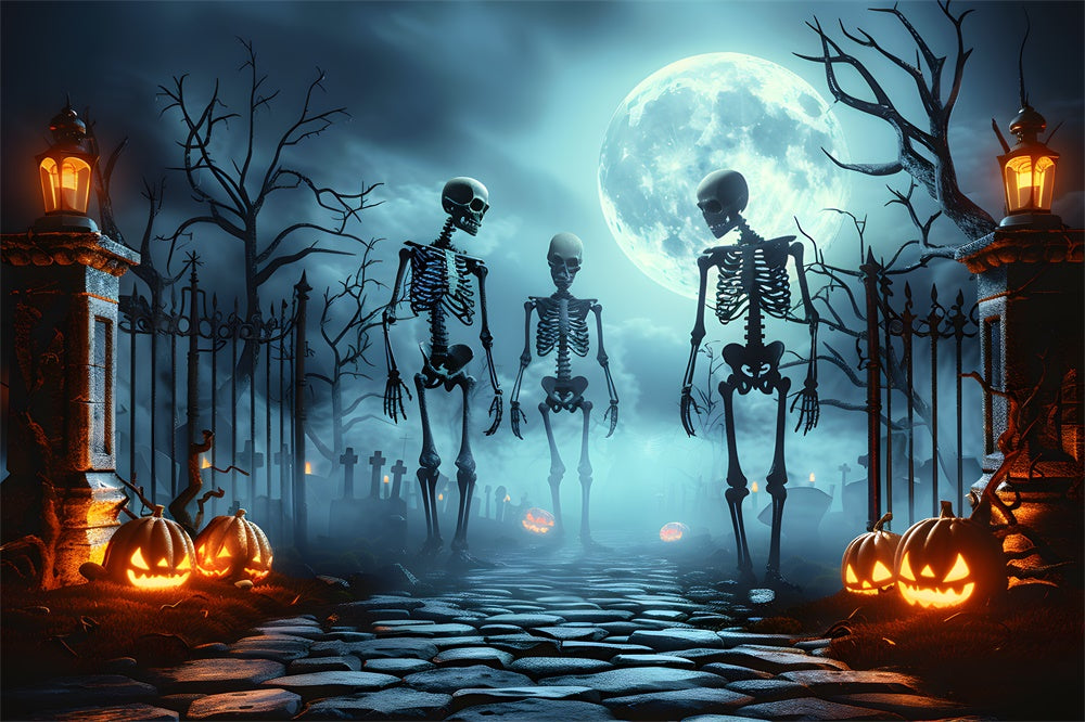 Halloween Spooky Cemetery Gate Skeleton Backdrop RR7-454