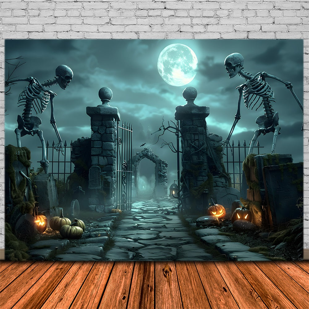 Halloween Scary Skeleton Graveyard Gate Backdrop RR7-457