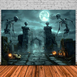 Halloween Scary Skeleton Graveyard Gate Backdrop RR7-457